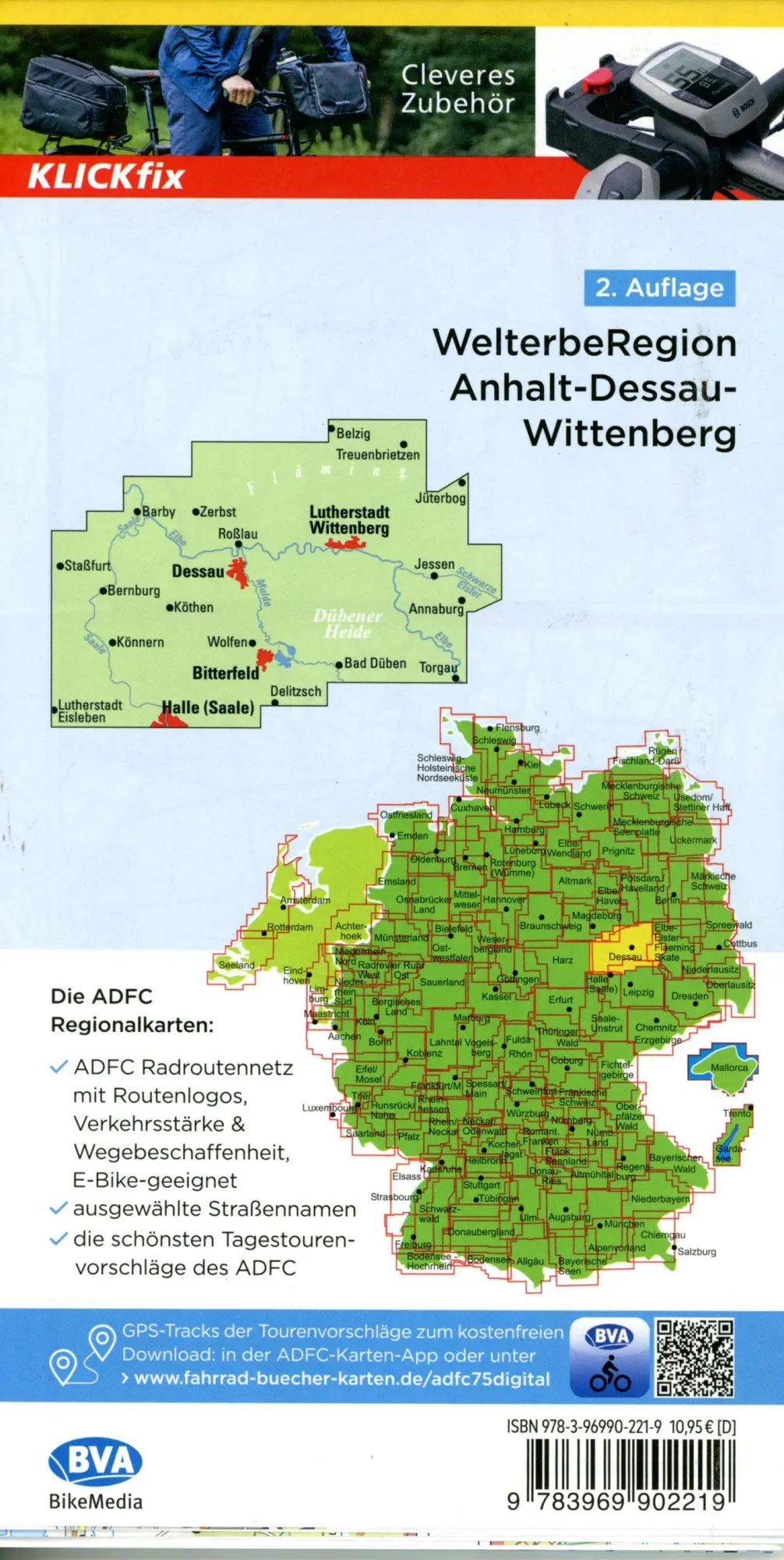 Bild: 9783969902219 | ADFC-Regionalkarte WelterbeRegion Anhalt - Dessau- Wittenberg,...