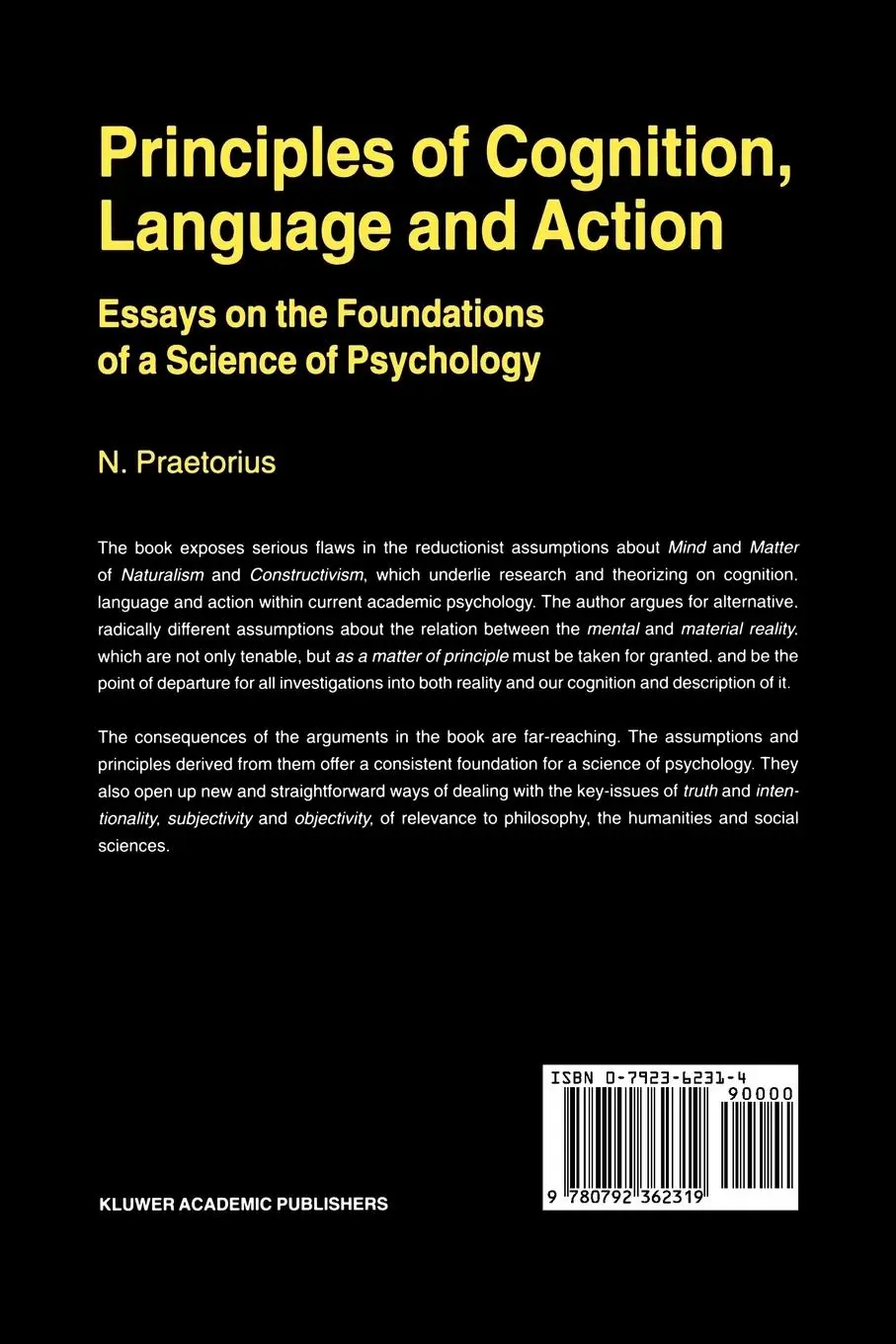 Rückseite: 9780792362319 | Principles of Cognition, Language and Action | N. Praetorius | Buch