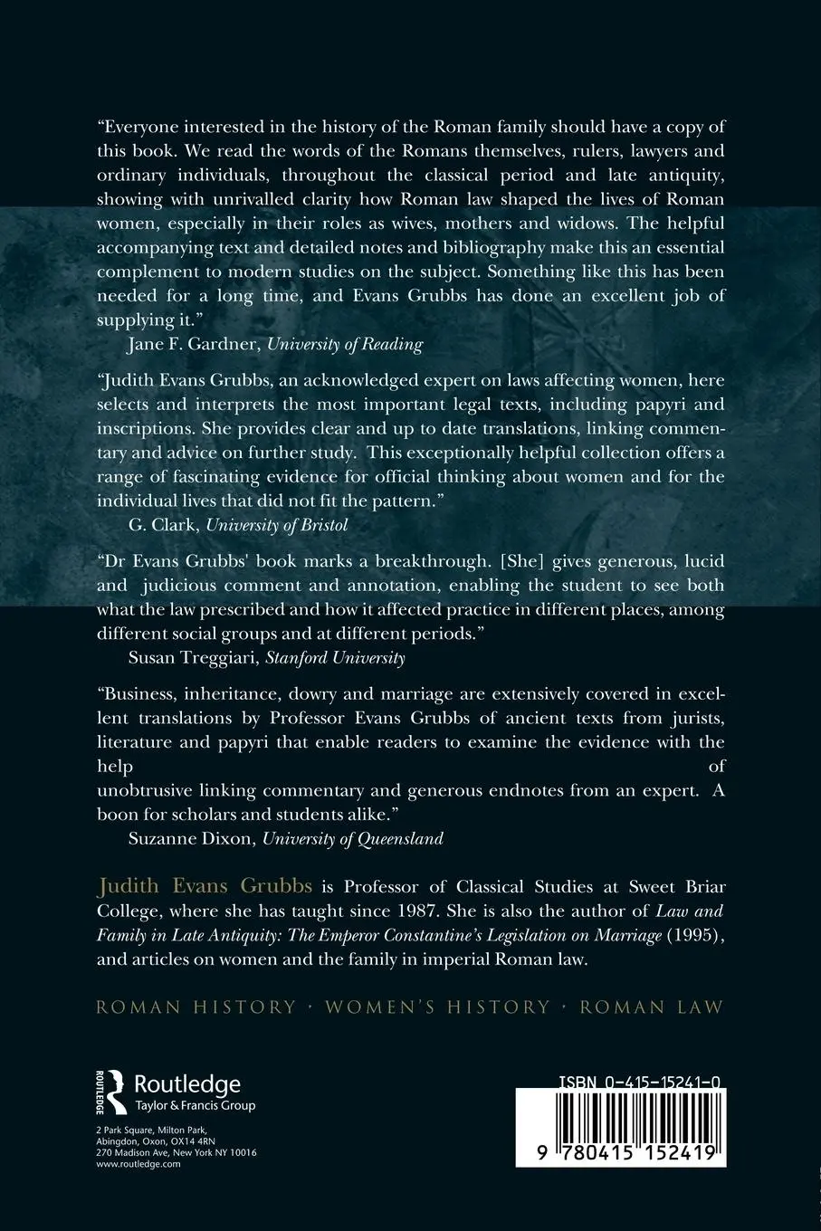Rückseite: 9780415152419 | Women and the Law in the Roman Empire | Judith Evans Grubbs | Buch