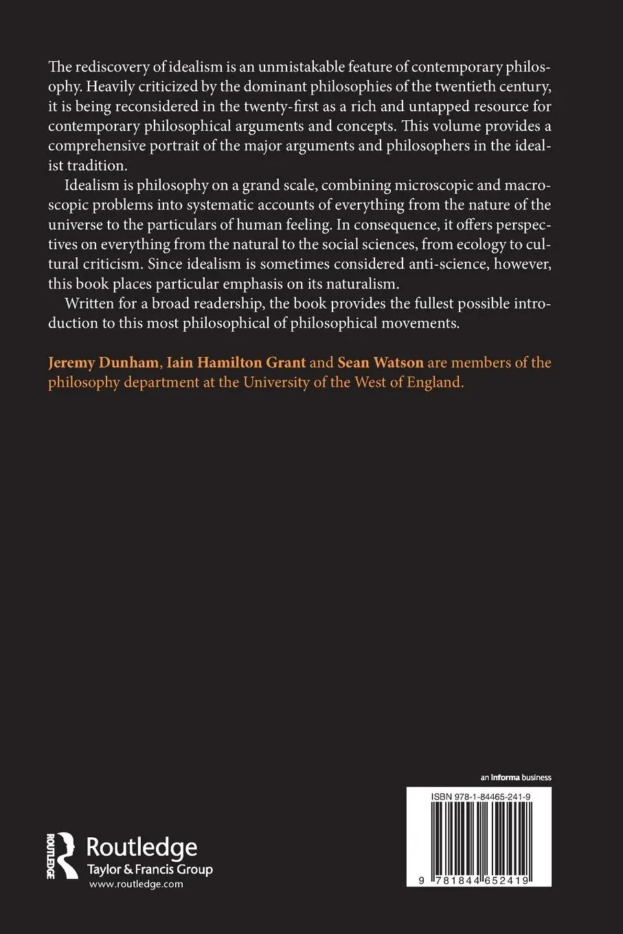 Rückseite: 9781844652419 | Idealism | The History of a Philosophy | Jeremy Dunham (u. a.) | Buch