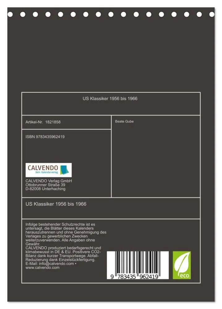 Bild: 9783435962419 | US Klassiker 1956 bis 1966 (Tischkalender 2025 DIN A5 hoch),...
