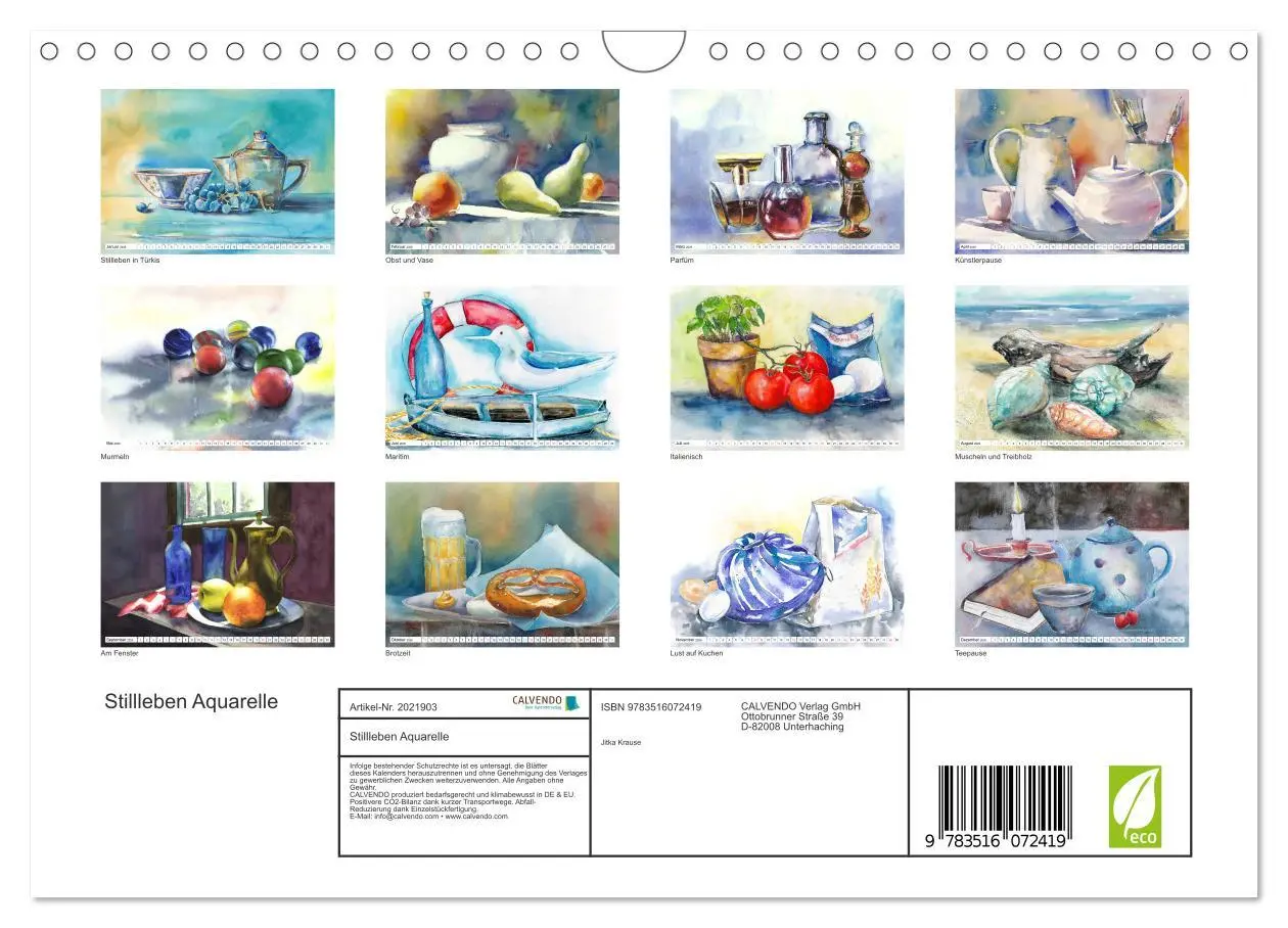 Bild: 9783516072419 | Stillleben Aquarelle (Wandkalender 2026 DIN A4 quer), CALVENDO...