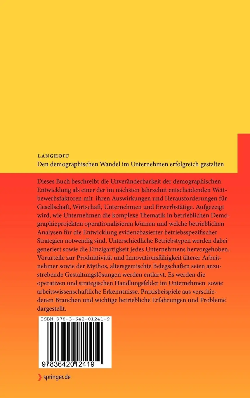 Rückseite: 9783642012419 | Den demographischen Wandel im Unternehmen erfolgreich gestalten | Buch