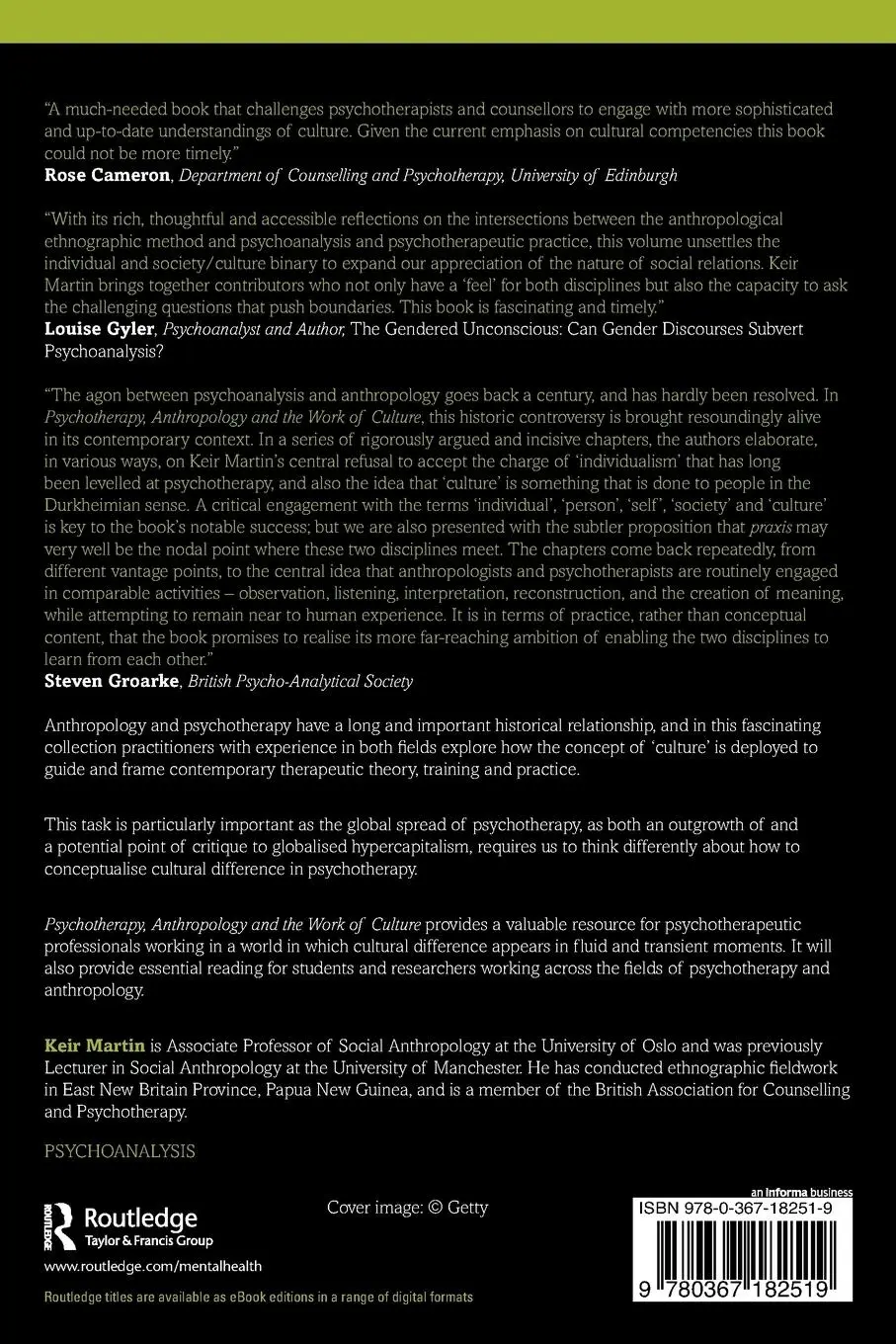 Rückseite: 9780367182519 | Psychotherapy, Anthropology and the Work of Culture | Keir Martin