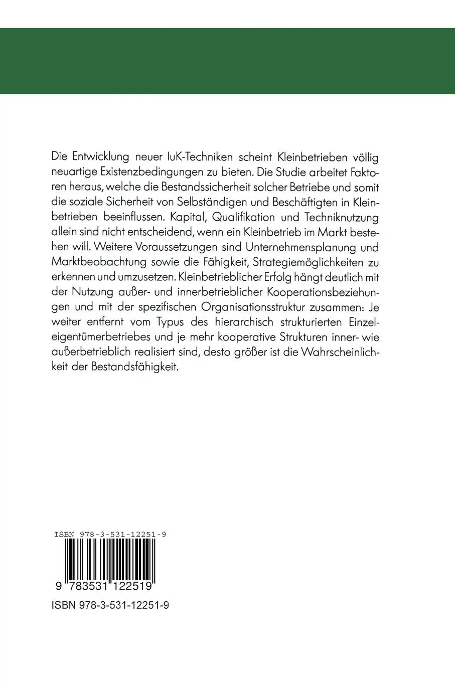 Rückseite: 9783531122519 | Kooperation als Strategie | Maria Funder | Taschenbuch | 198 S. | 1991
