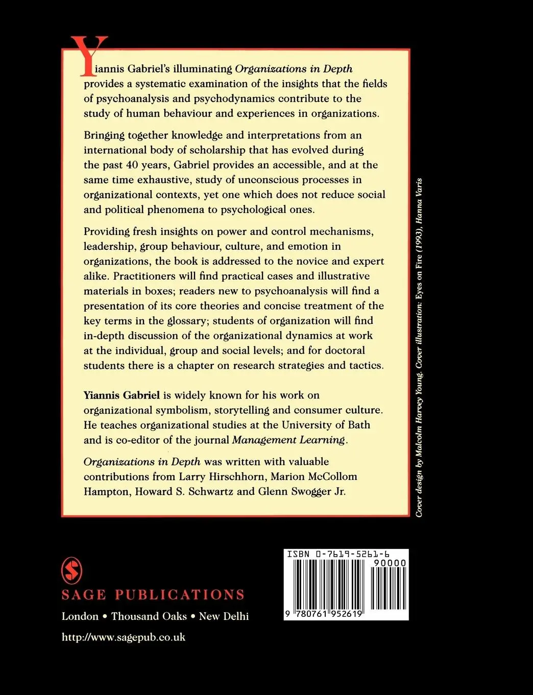 Rückseite: 9780761952619 | Organizations in Depth | The Psychoanalysis of Organizations | Gabriel