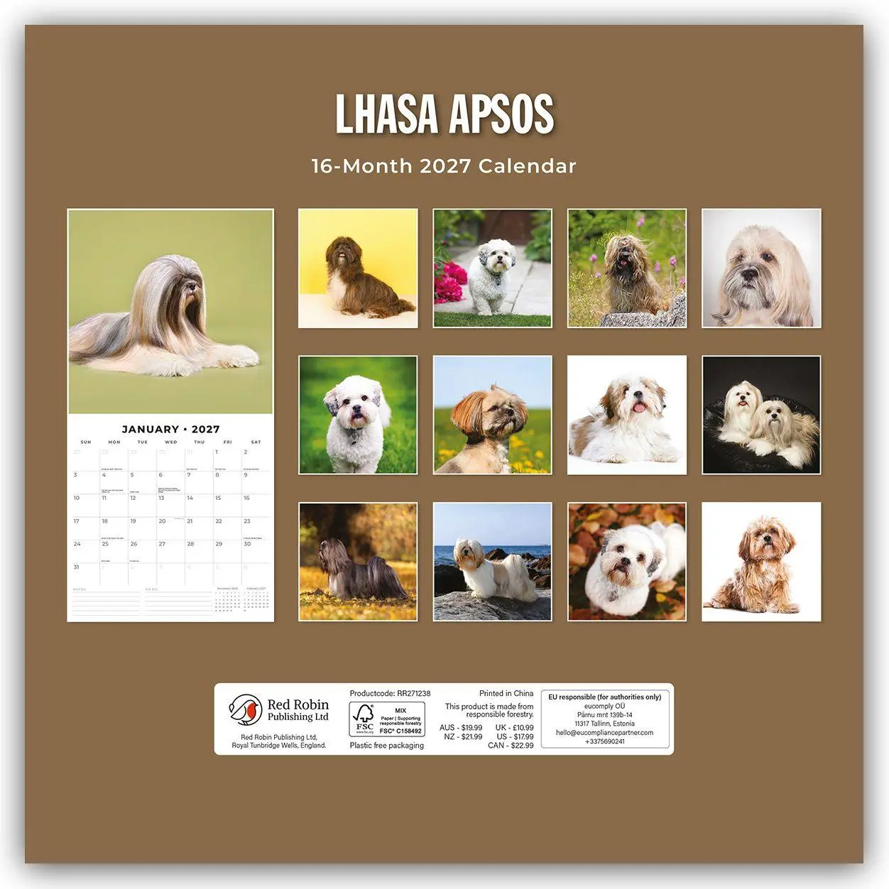 Rückseite: 9781837012619 | Lhasa Apsos - Lhasa Apso 2027 - 16-Monatskalender | Robin Red | 28 S.