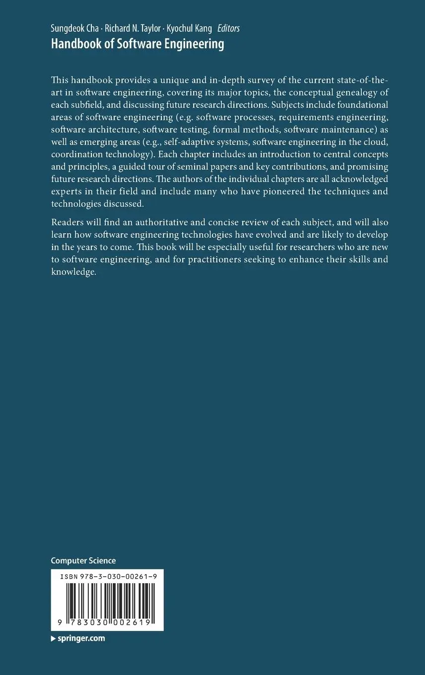 Rückseite: 9783030002619 | Handbook of Software Engineering | Sungdeok Cha (u. a.) | Buch | xiv