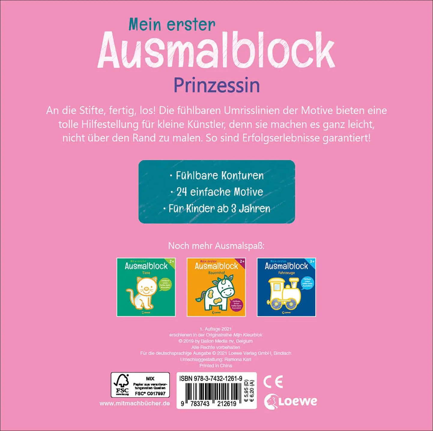 Rückseite: 9783743212619 | Mein erster Ausmalblock - Prinzessin | Loewe Kreativ | Taschenbuch