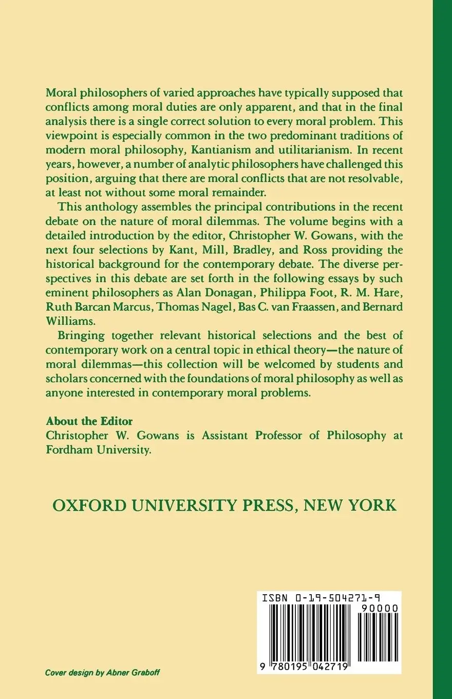 Rückseite: 9780195042719 | Moral Dilemmas | Christopher Gowans | Taschenbuch | Englisch | 2000