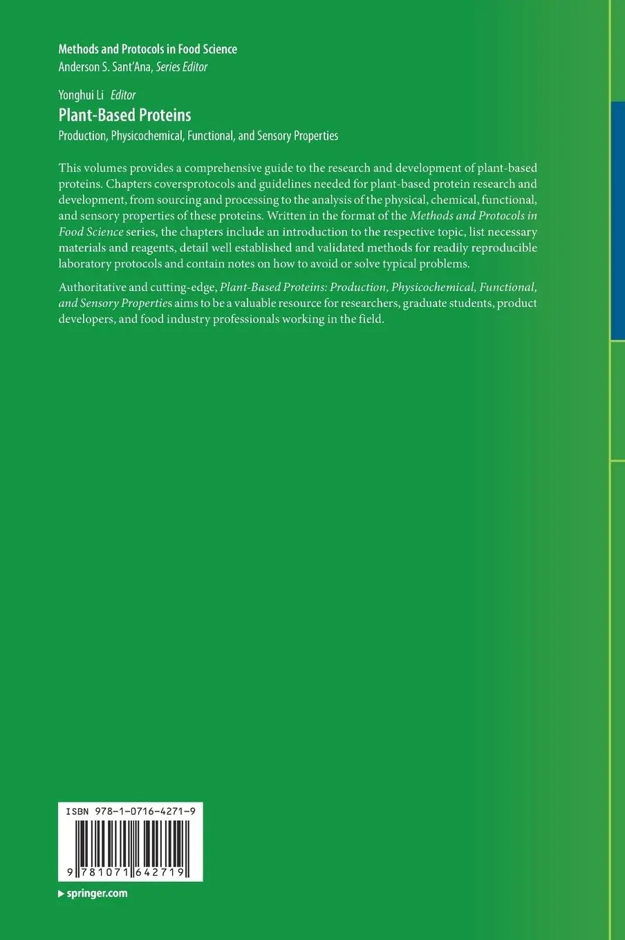 Rückseite: 9781071642719 | Plant-Based Proteins | Yonghui Li | Buch | xv | Englisch | 2024