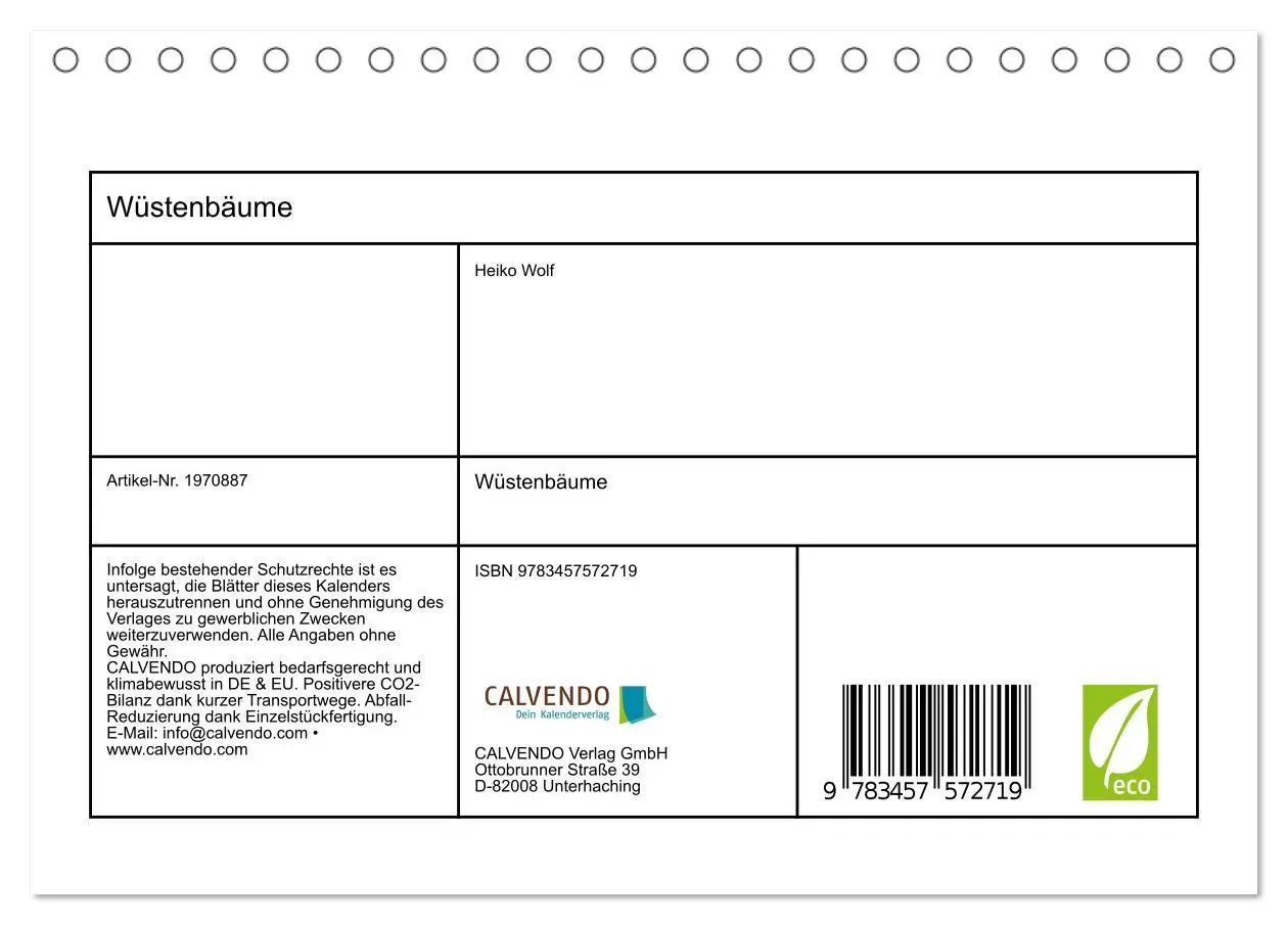 Bild: 9783457572719 | Wüstenbäume (Tischkalender 2026 DIN A5 quer), CALVENDO Monatskalender