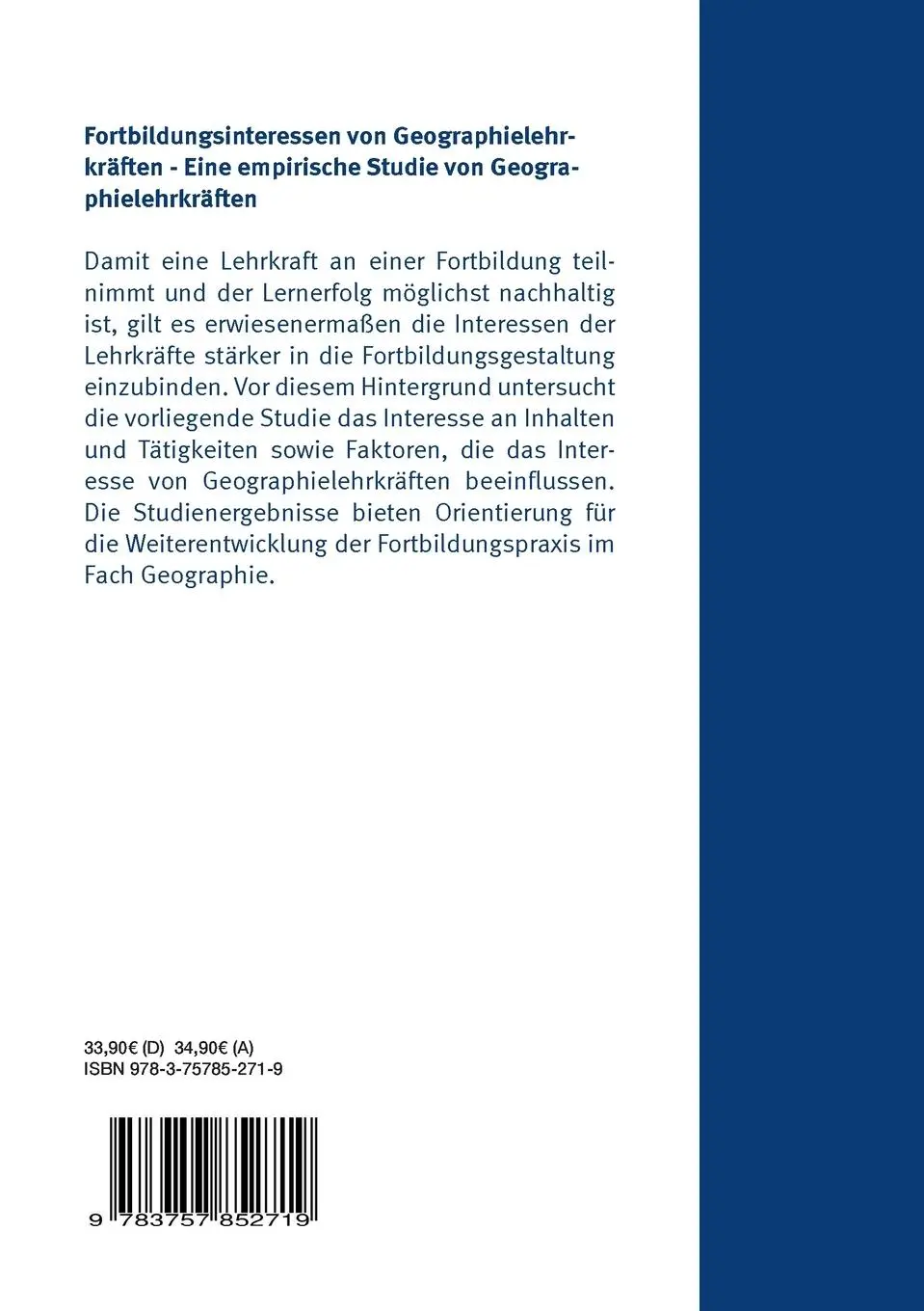 Rückseite: 9783757852719 | Fortbildungsinteressen von Geographielehrkräften | Melissa Meurel