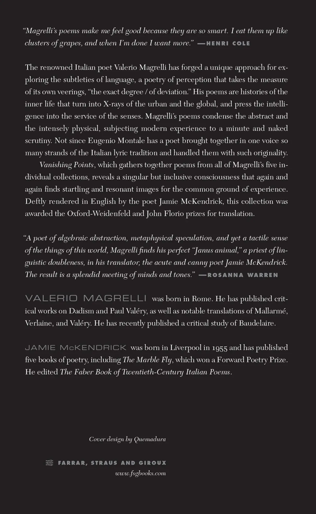 Rückseite: 9780374532819 | Vanishing Points | Valerio Magrelli | Taschenbuch | Englisch | 2011