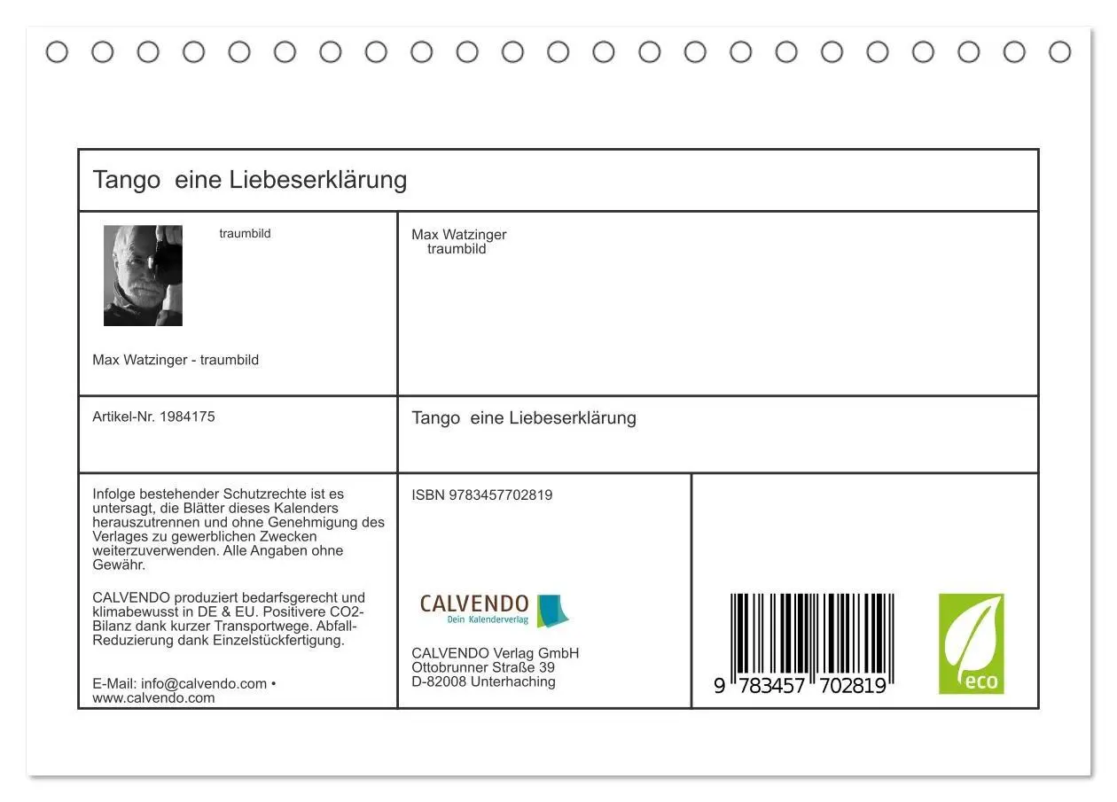 Bild: 9783457702819 | Tango eine Liebeserklärung (Tischkalender 2026 DIN A5 quer),...