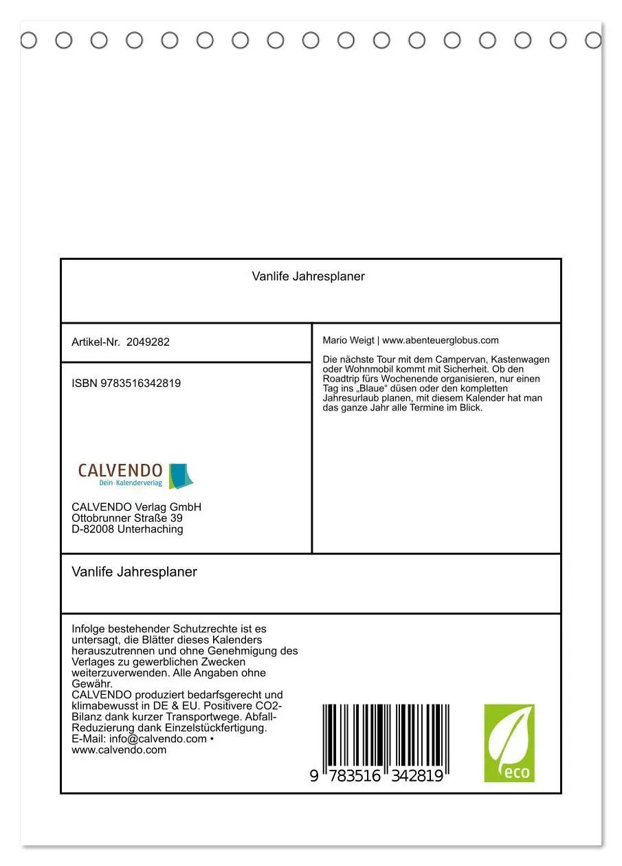 Bild: 9783516342819 | Vanlife Jahresplaner (Tischkalender 2026 DIN A5 hoch), CALVENDO...