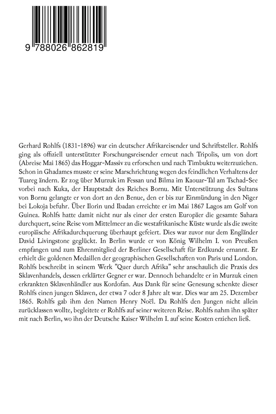 Rückseite: 9788026862819 | Quer durch Afrika | Gerhard Rohlfs | Taschenbuch | Englisch | 2017