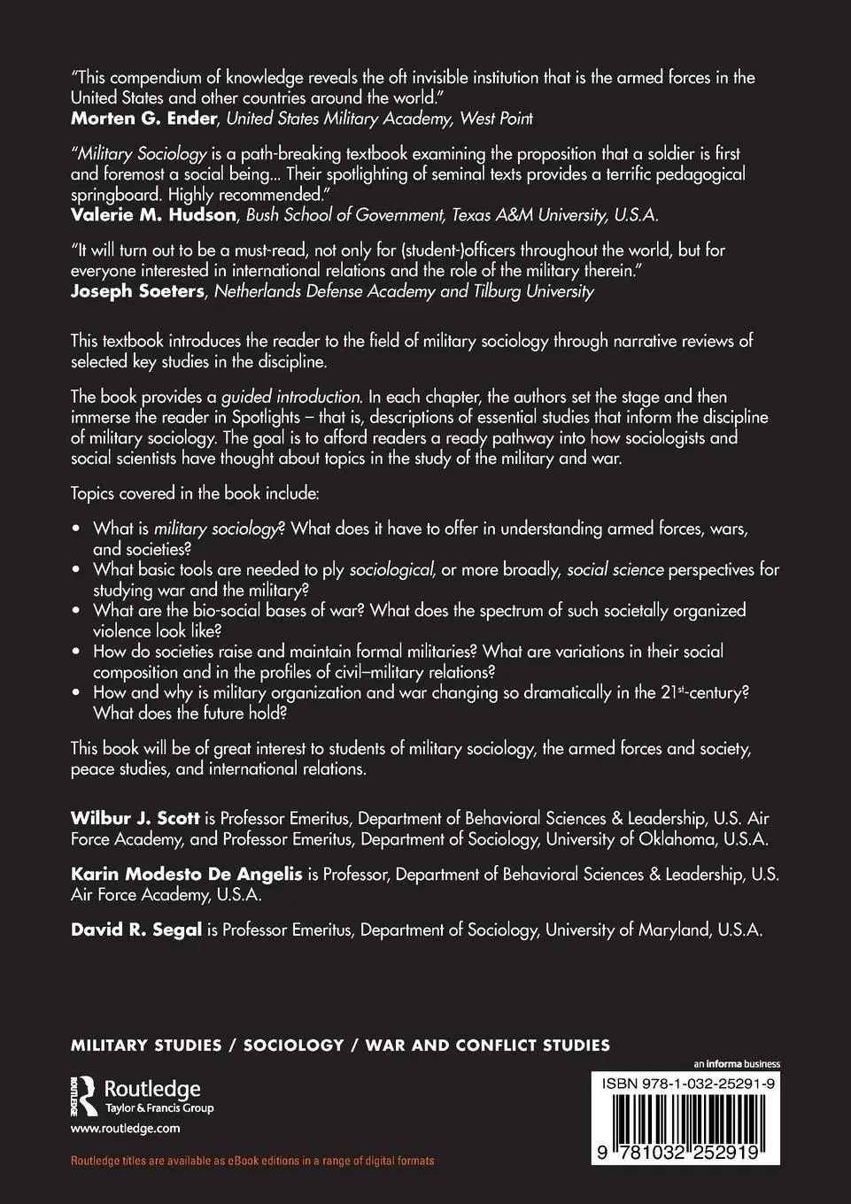 Rückseite: 9781032252919 | Military Sociology | A Guided Introduction | Wilbur J. Scott (u. a.)