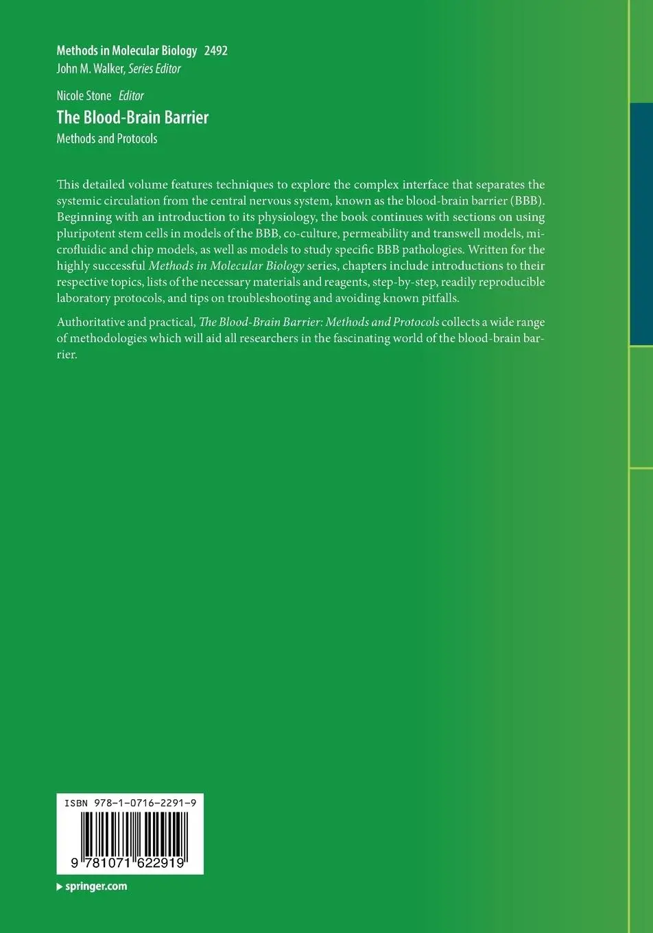Rückseite: 9781071622919 | The Blood-Brain Barrier | Methods and Protocols | Nicole Stone | Buch