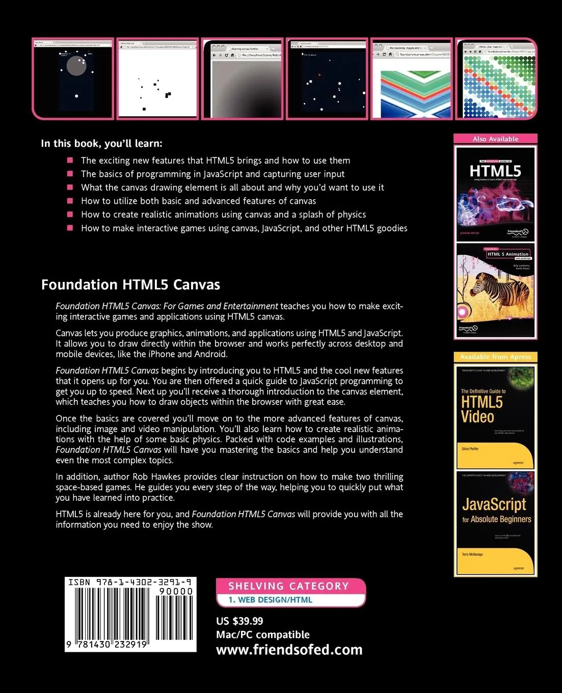 Rückseite: 9781430232919 | Foundation HTML5 Canvas | For Games and Entertainment | Rob Hawkes