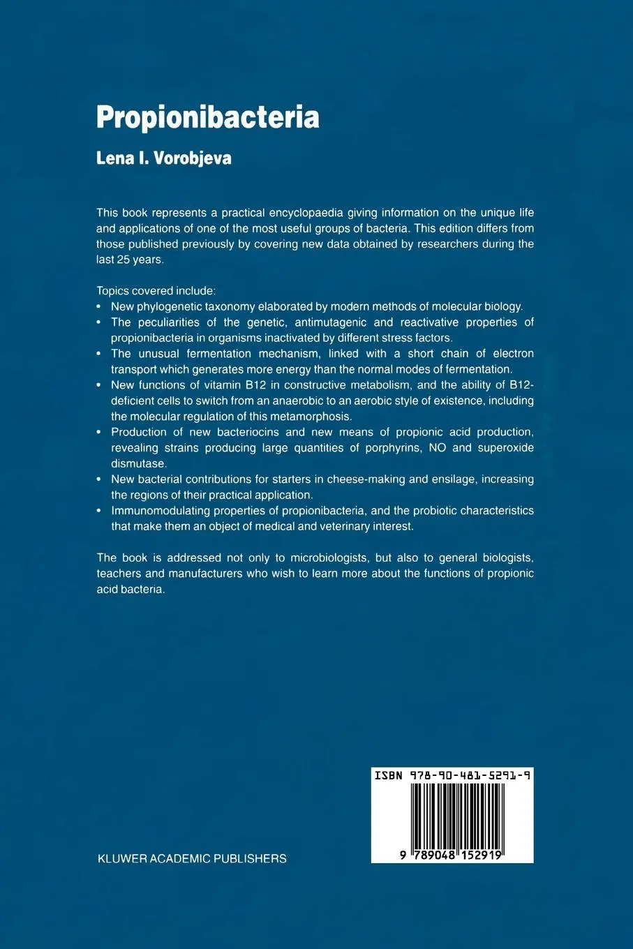 Rückseite: 9789048152919 | Propionibacteria | L. I. Vorobjeva | Taschenbuch | xii | Englisch