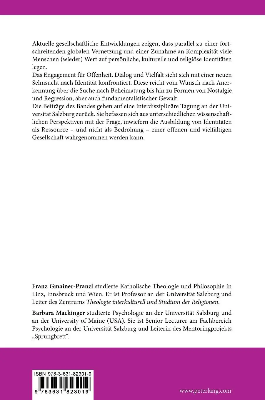 Rückseite: 9783631823019 | Identitäten | Zumutungen für Wissenschaft und Gesellschaft | Buch