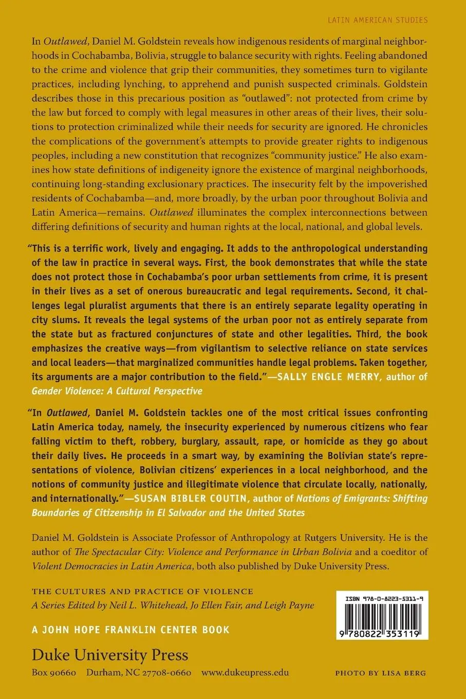 Rückseite: 9780822353119 | Outlawed | Between Security and Rights in a Bolivian City | Goldstein