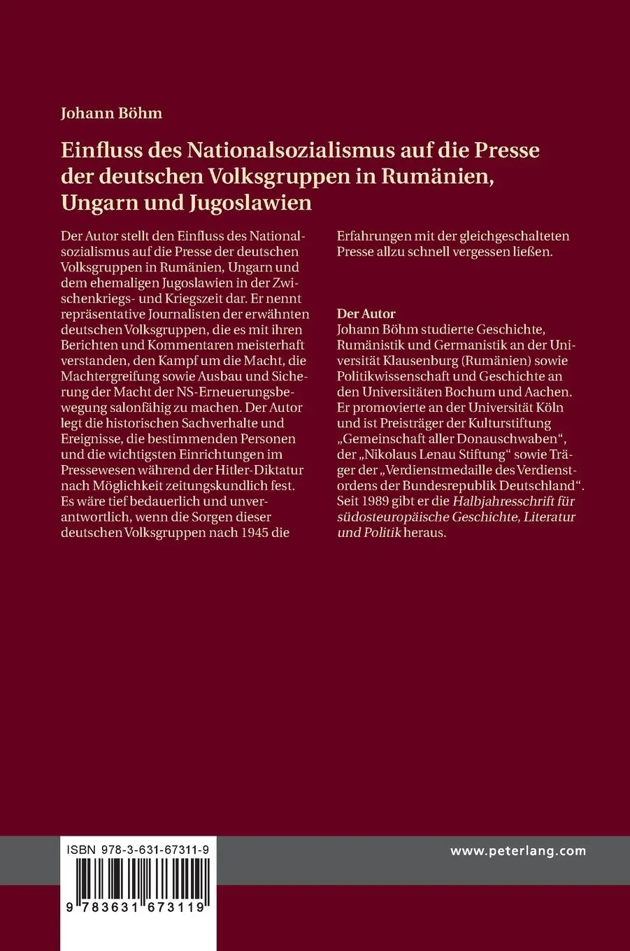 Rückseite: 9783631673119 | Einfluss des Nationalsozialismus auf die Presse der deutschen...
