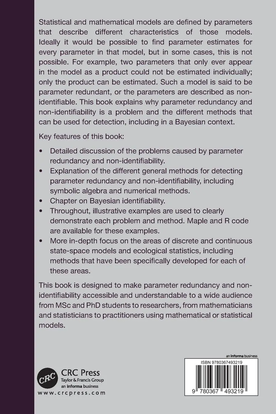 Rückseite: 9780367493219 | Parameter Redundancy and Identifiability | Diana Cole | Taschenbuch