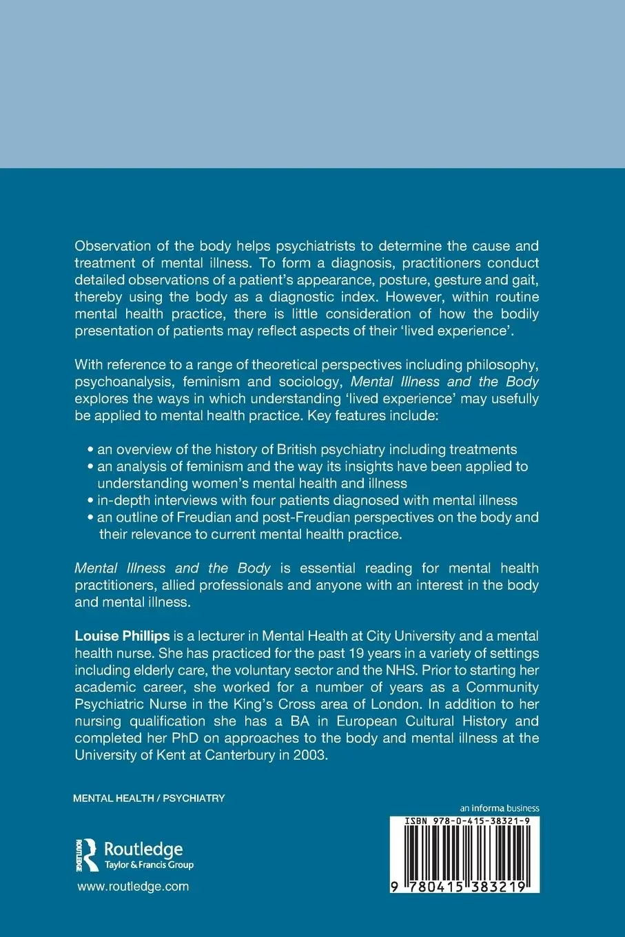 Rückseite: 9780415383219 | Mental Illness and the Body | Beyond Diagnosis | Louise Phillips