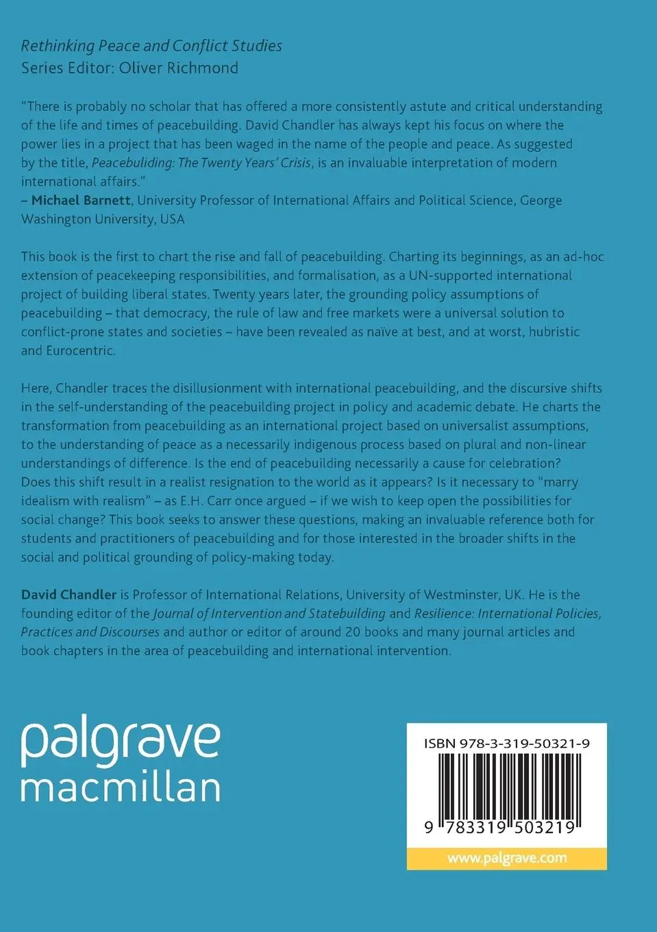 Rückseite: 9783319503219 | Peacebuilding | The Twenty Years' Crisis, 1997-2017 | David Chandler
