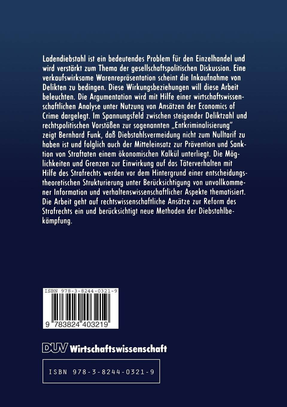 Rückseite: 9783824403219 | Diebstahl im Handel | Bernhard Funk | Taschenbuch | xii | Deutsch
