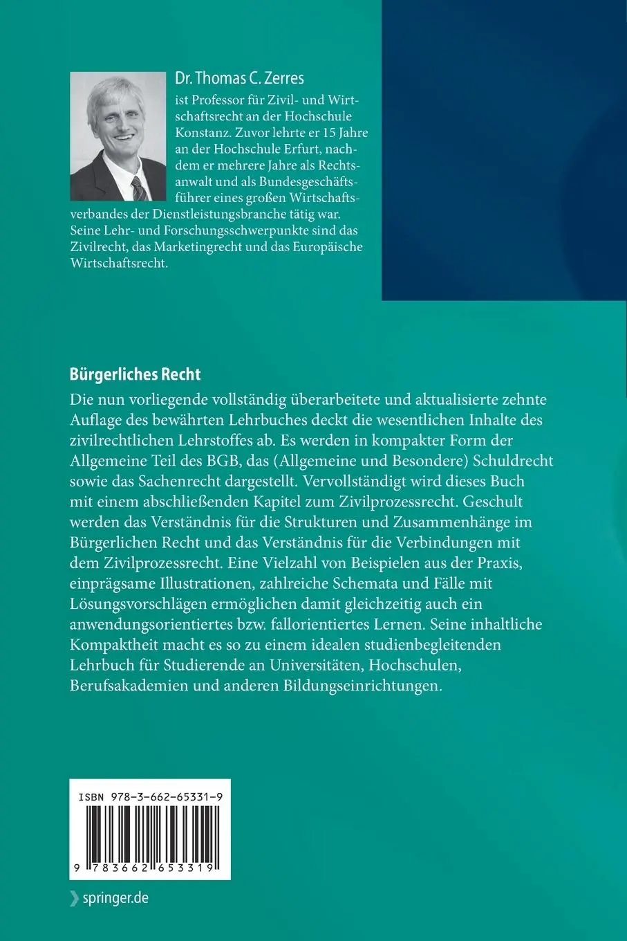 Rückseite: 9783662653319 | Bürgerliches Recht | Thomas Zerres | Taschenbuch | xviii | Deutsch
