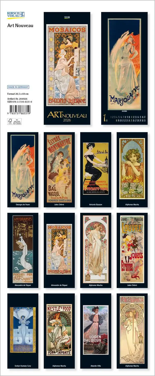 Bild: 9783731883319 | Art Nouveau 2026 | Verlag Korsch | Kalender | Spiralbindung | 14 S.