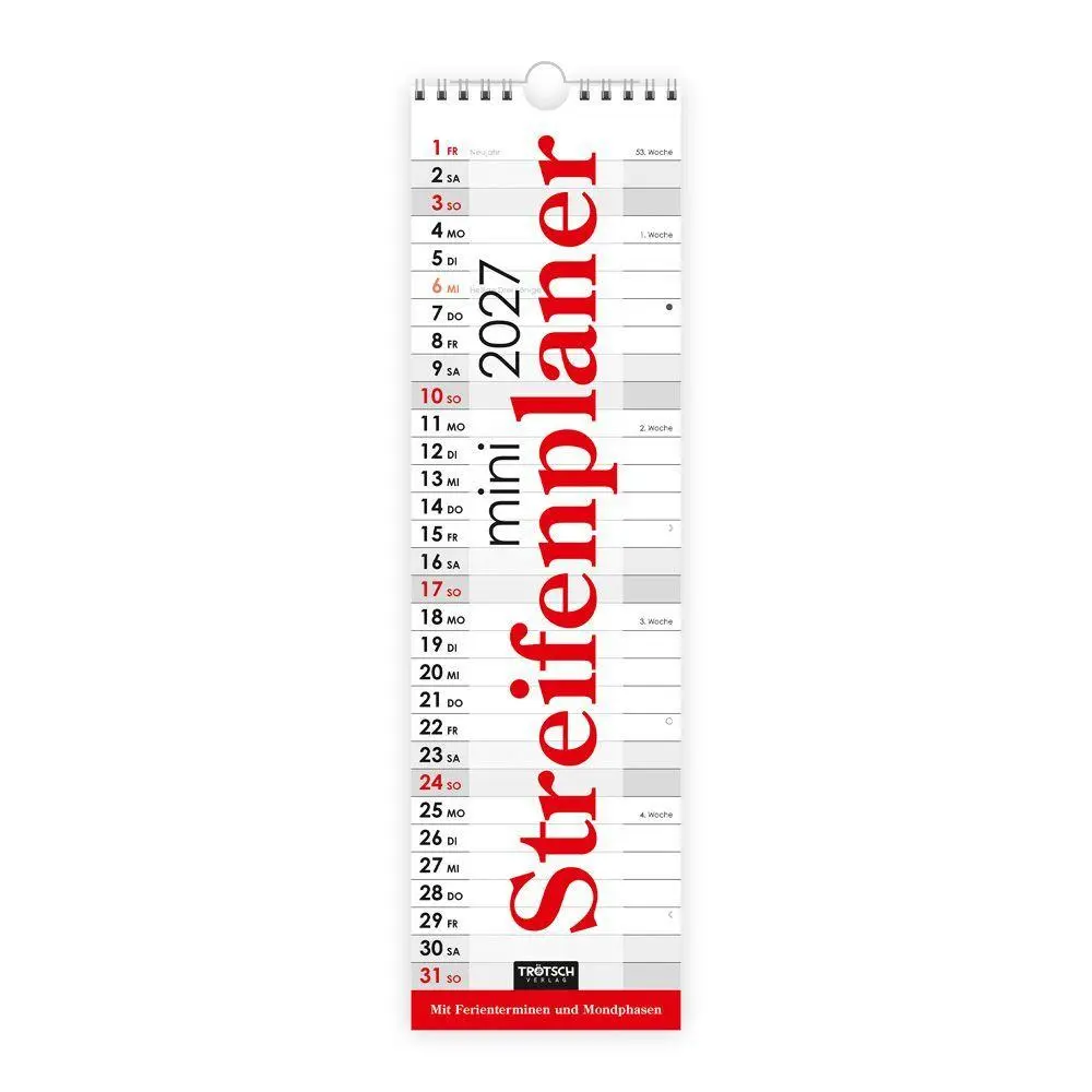 Cover: 4251901513519 | TRÖTSCH - Streifenkalender Mini Rot 2027 | Wandkalender Notizkalender