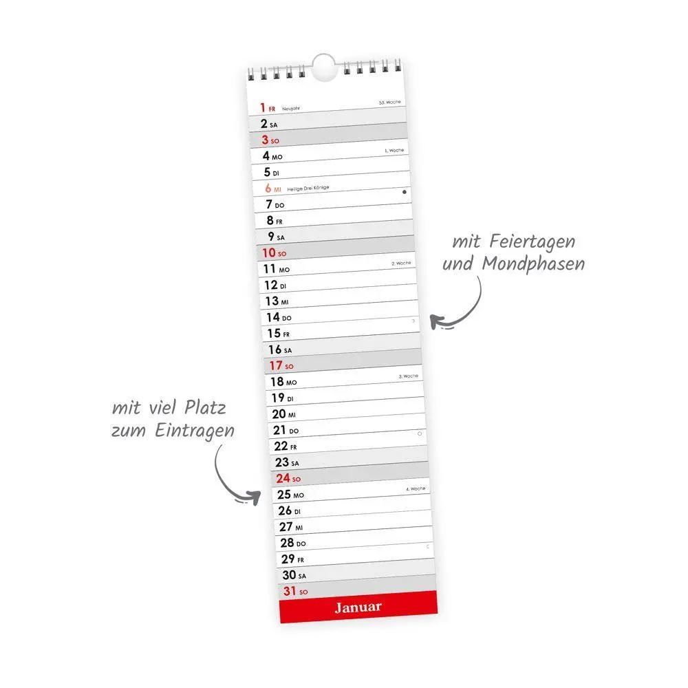 Bild: 4251901513519 | TRÖTSCH - Streifenkalender Mini Rot 2027 | Wandkalender Notizkalender