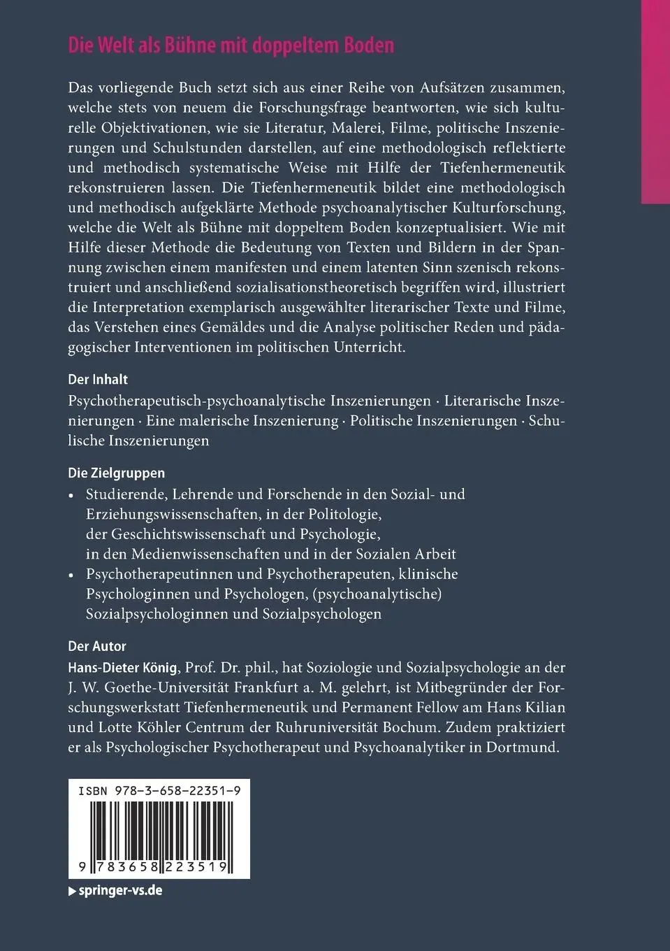 Rückseite: 9783658223519 | Die Welt als Bühne mit doppeltem Boden | Hans-Dieter König | Buch | ix