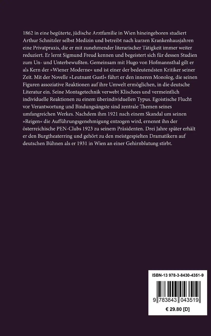 Rückseite: 9783843043519 | Jugend in Wien | Eine Autobiographie | Arthur Schnitzler | Buch | 2014