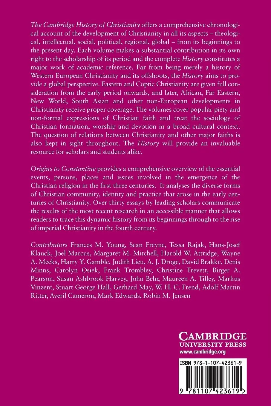 Rückseite: 9781107423619 | The Cambridge History of Christianity | Margaret M. Mitchell (u. a.)