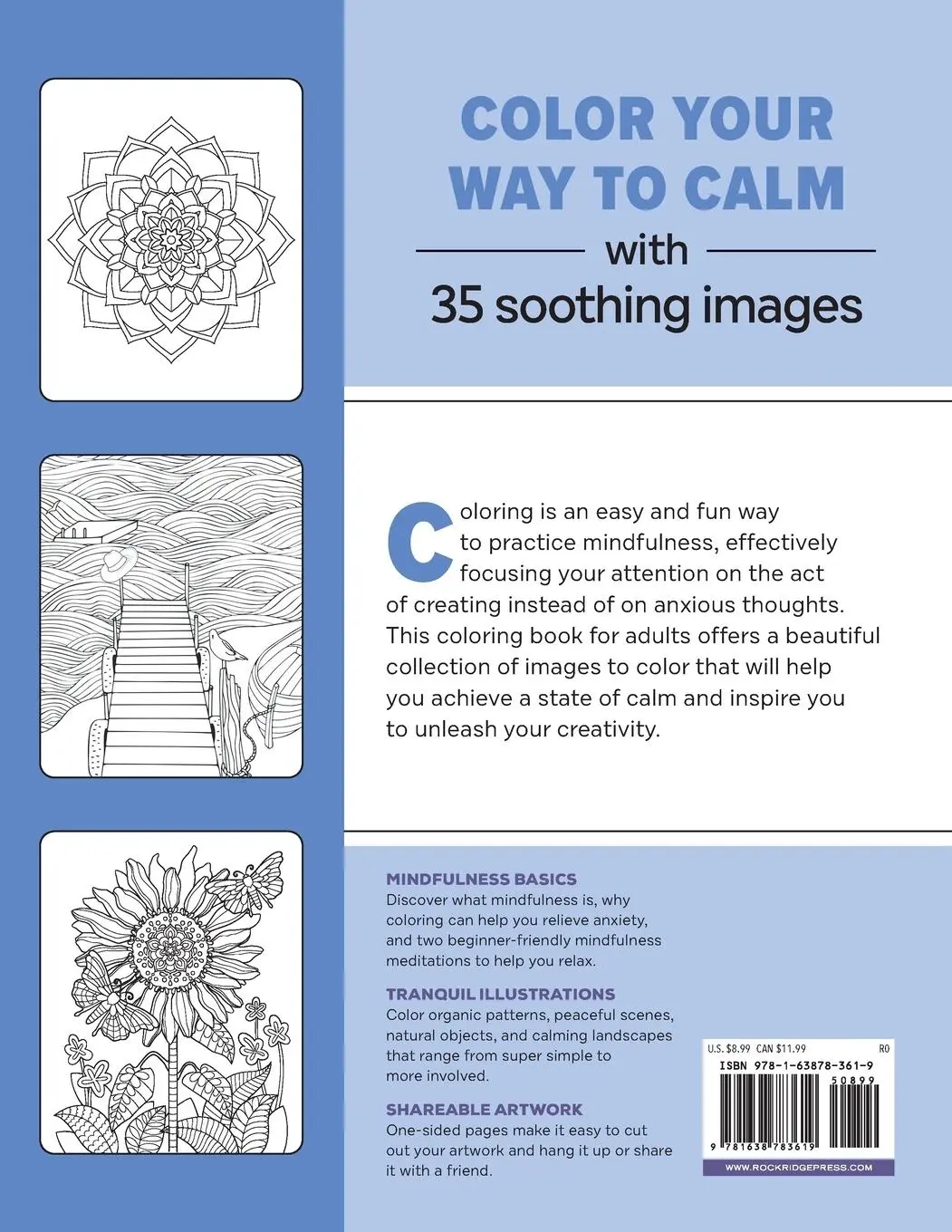Rückseite: 9781638783619 | Anxiety Relief Coloring Book for Adults | Null | Taschenbuch | 2022