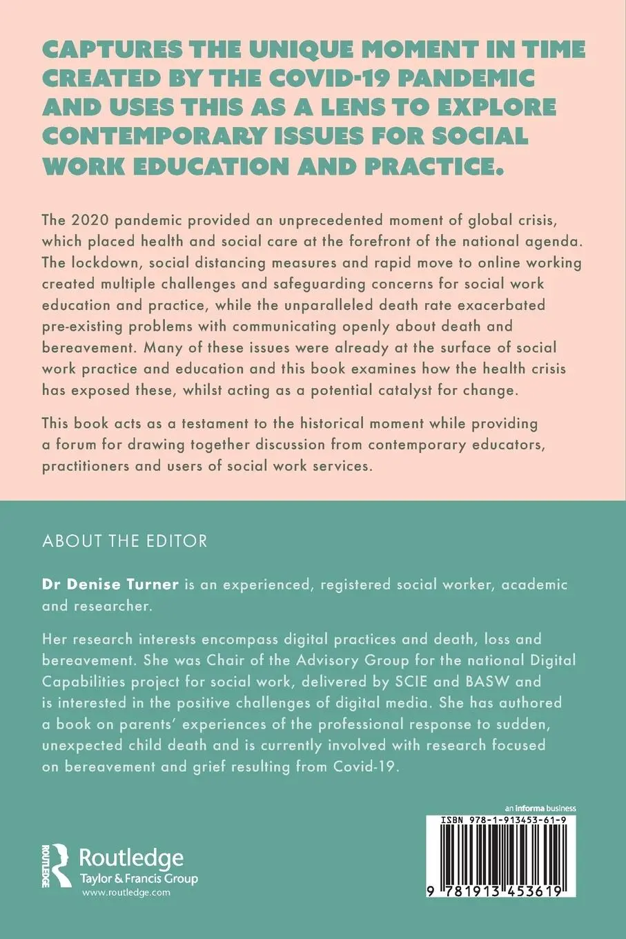 Rückseite: 9781913453619 | Social Work and Covid-19 | Lessons for Education and Practice | Turner