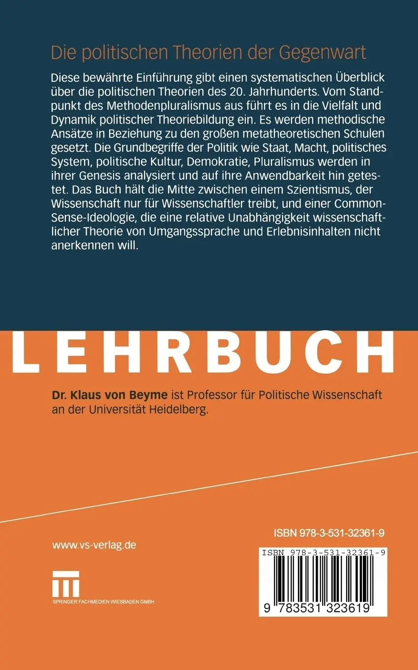 Rückseite: 9783531323619 | Die politischen Theorien der Gegenwart | Eine Einführung | Beyme
