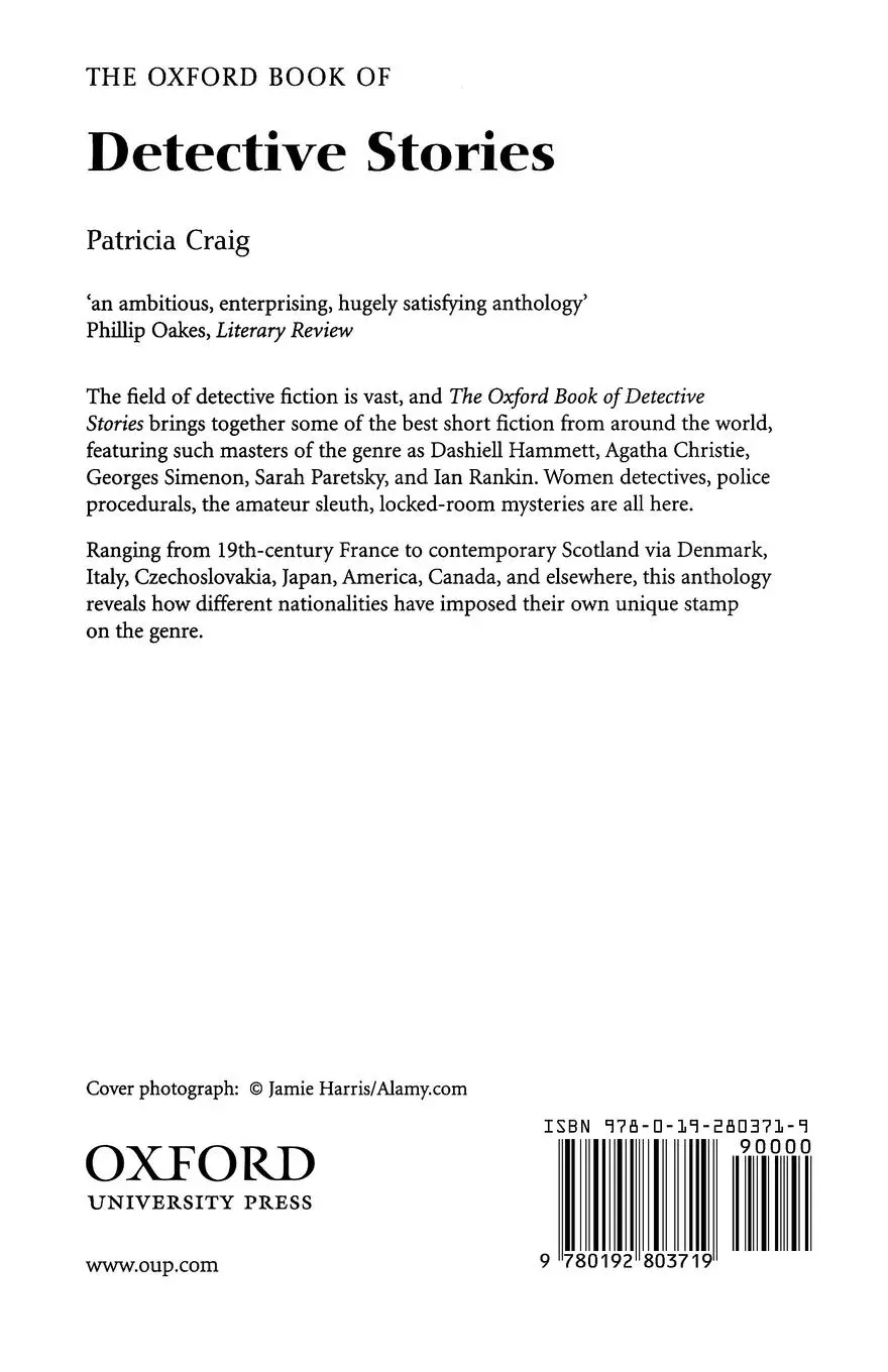 Rückseite: 9780192803719 | The Oxford Book of Detective Stories | Patricia Craig | Taschenbuch