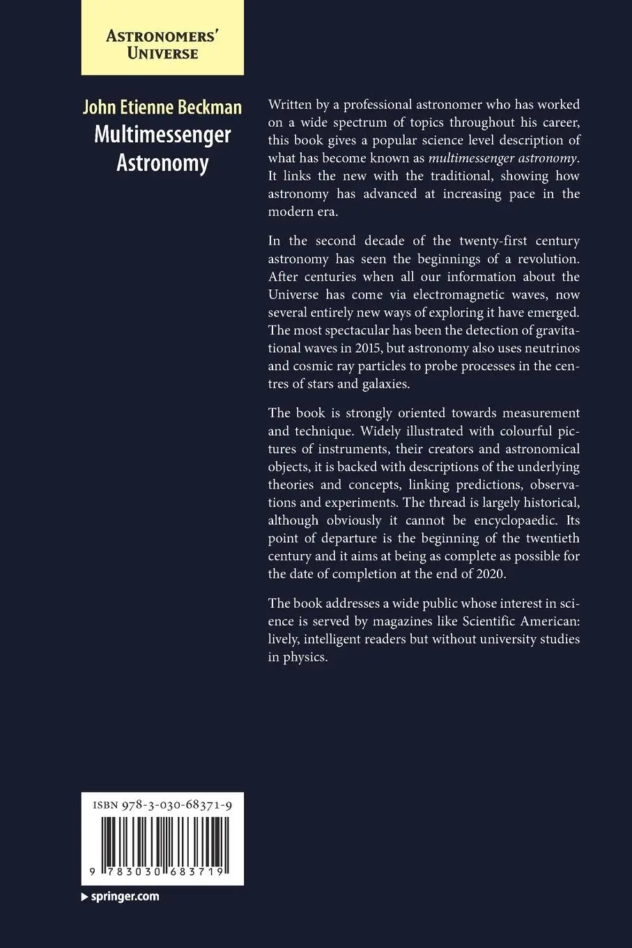 Rückseite: 9783030683719 | Multimessenger Astronomy | John Etienne Beckman | Taschenbuch | xxiv