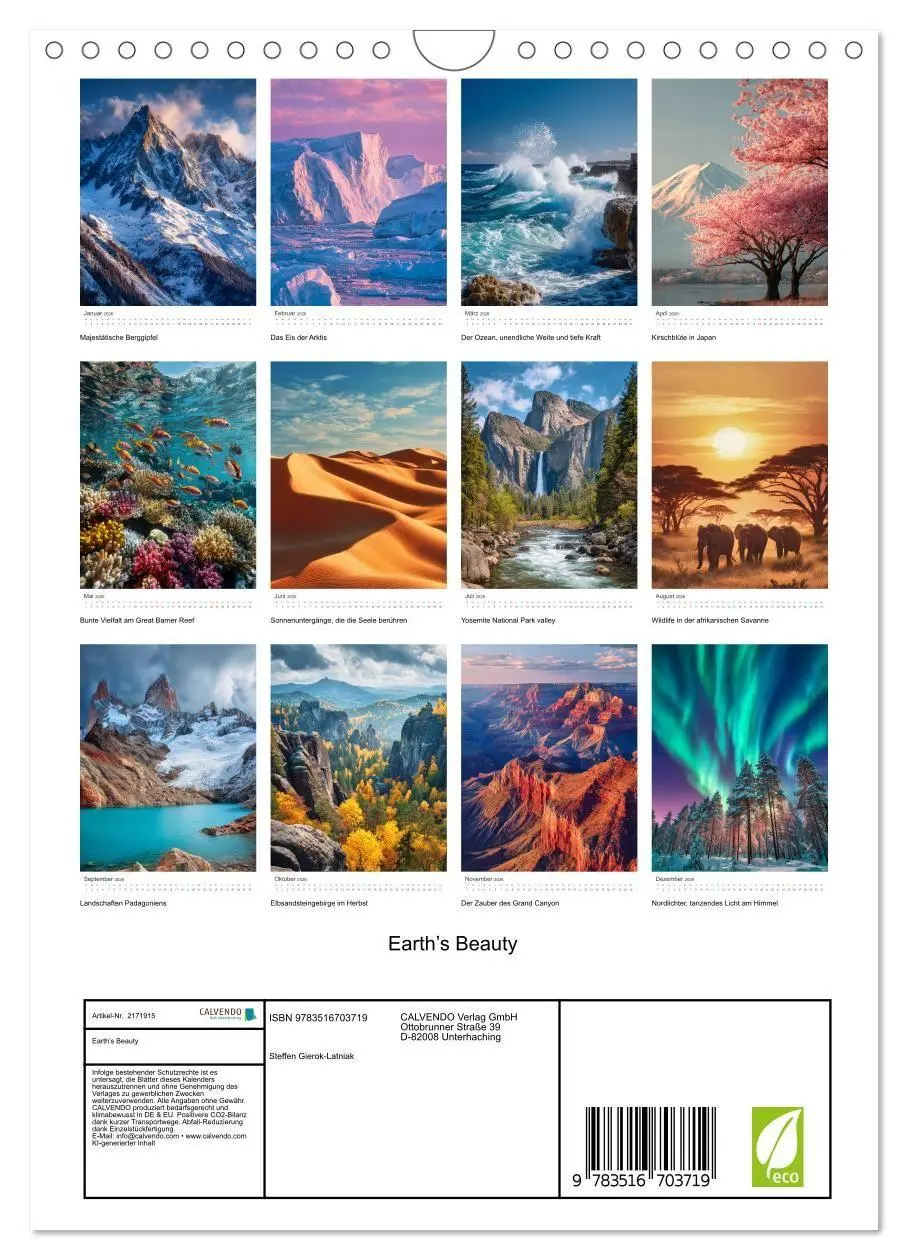 Bild: 9783516703719 | Earth's Beauty (Wandkalender 2026 DIN A4 hoch), CALVENDO...