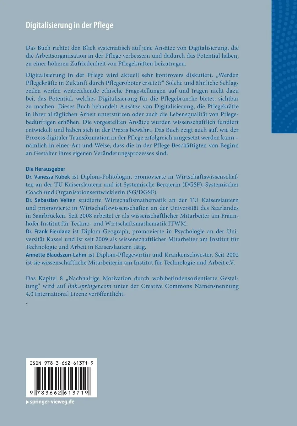 Rückseite: 9783662613719 | Digitalisierung in der Pflege | Vanessa Kubek (u. a.) | Taschenbuch