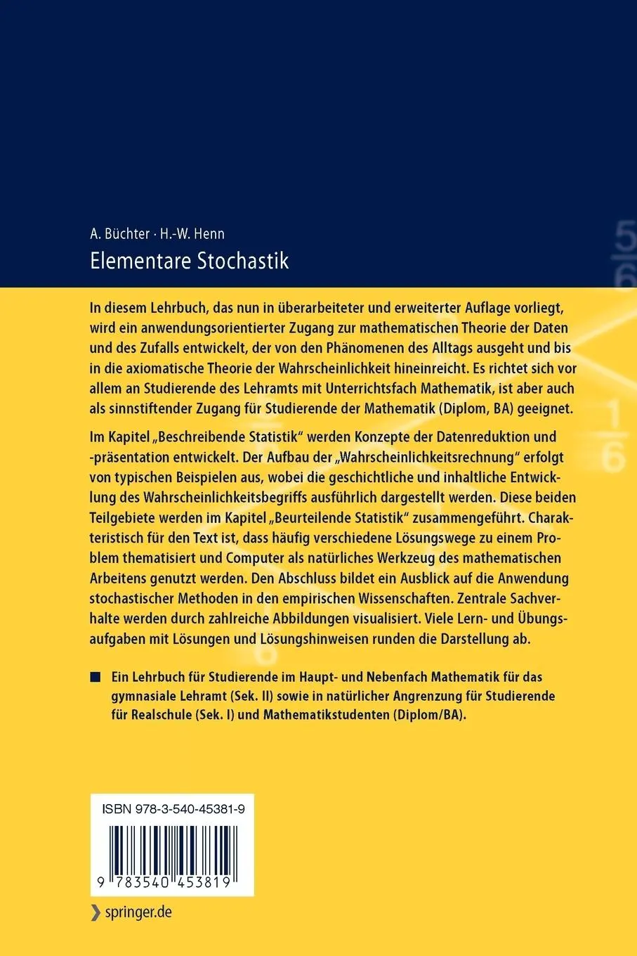 Rückseite: 9783540453819 | Elementare Stochastik | Hans-Wolfgang Henn (u. a.) | Taschenbuch | xii