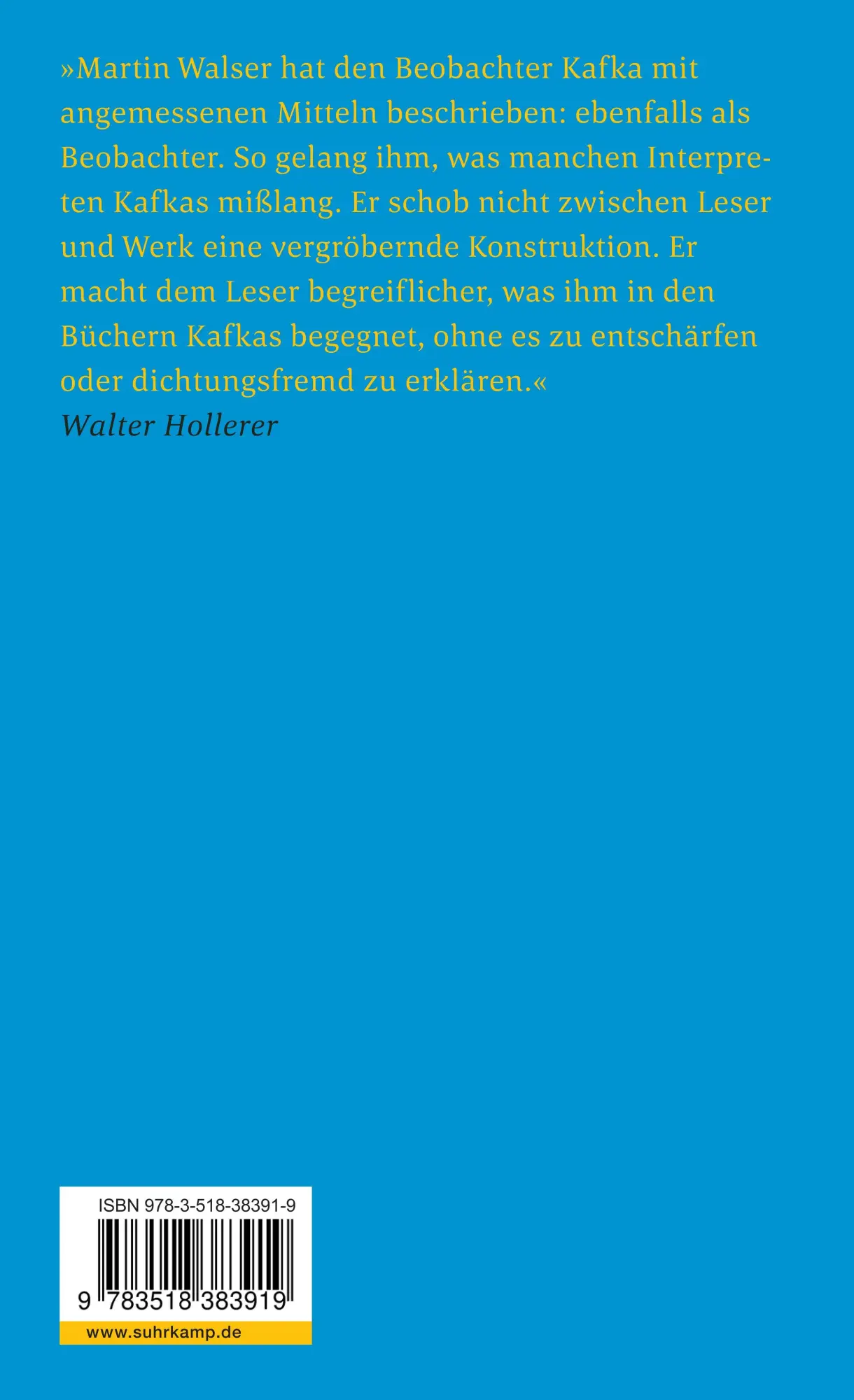 Rückseite: 9783518383919 | Beschreibung einer Form | Versuch über Kafka | Martin Walser | Buch