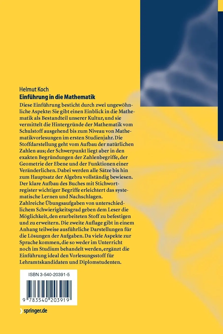 Rückseite: 9783540203919 | Einführung in die Mathematik | Hintergründe der Schulmathematik | Koch