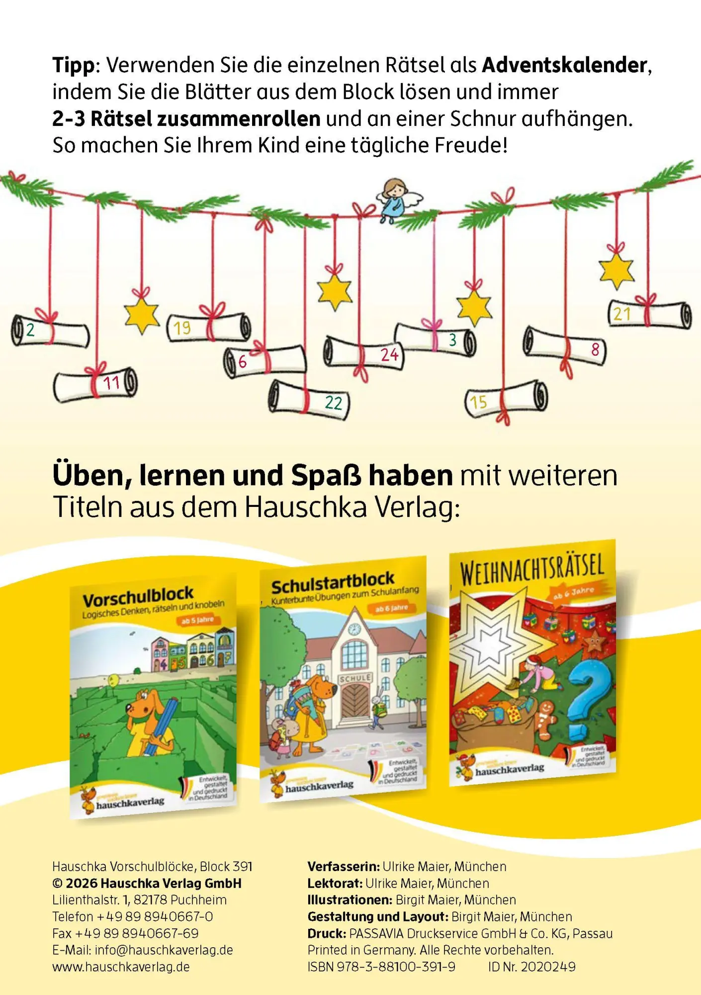 Bild: 9783881003919 | Weihnachtsrätsel - Kunterbunter Vorschulblock ab 5 Jahre | Maier